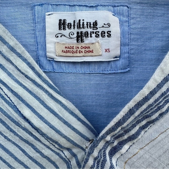 Anthropologie Holding Horses Mimi Pieced Wrap Tunic Blue White Stripe - Picture 5 of 13